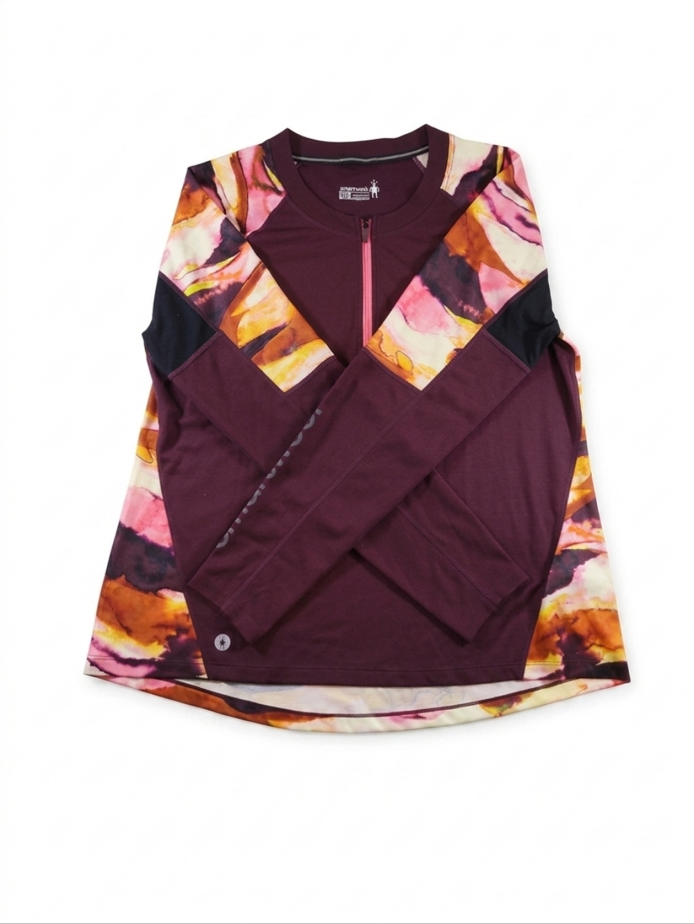 Smartwool Active Quarter Zip Women XL Plum Abstract Merino Wool Blend Gorpcore